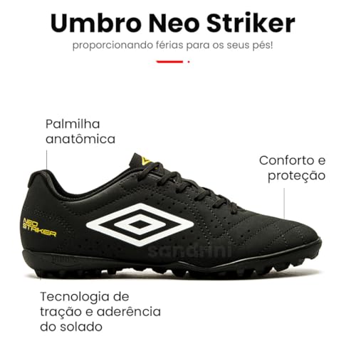 Chuteira Society, Society Neo Striker, Umbro, Masculina, Preto/Branco/Dourado, 40