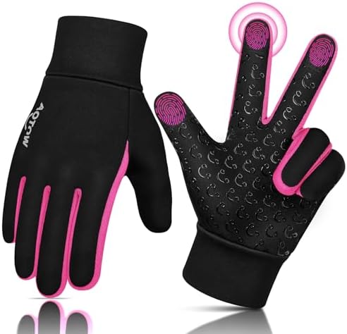 AOTOW Kinder Handschuhe Winter Thermo Laufhandschuhe - Touchscreen Fahrradhandschuhe Warm Kinderhandschuhe Winddichte Warme Fahrrad Handschuh Softshell Reithandschuhe für 4-12 Jahr