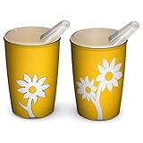 Ornamin Becher mit Anti-Rutsch Blume 220 ml gelb/weiß und Schnabelaufsatz 2er-Set (Modell 820 + 806) / Schnabelbecher, Trinkbecher, Kinderbecher