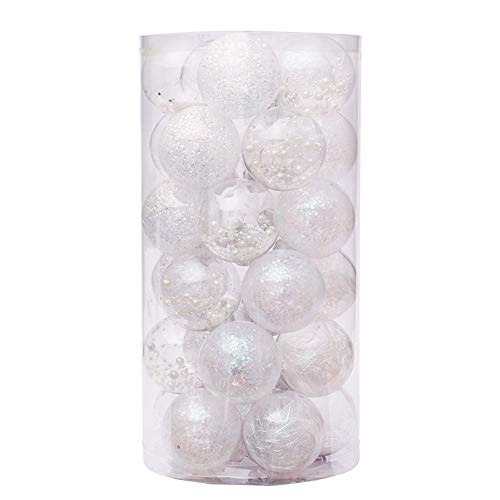 Zinsale 6cm/2.36 30Pcs Adornos para árboles de Bolas de Navidad de Navidad de plástico inastillables Decoraciones para árboles Adornos Colgantes Decoración para Festivales Fiesta (Blanco)