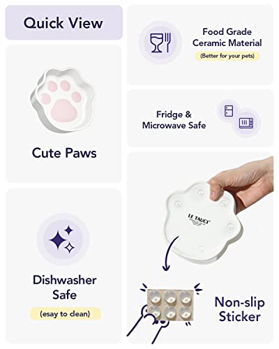 Le Tauci Cat Bowls Ceramic, Small Cat Dishes, 8 Oz Shallow Cat Food Bowls For Indoor Cats, Relief Whisker Fatigue Cat Bowls, Cat Water Dish, Cute Paw Shaped Kitten Bowls, Flat Cat Plates #TOP2