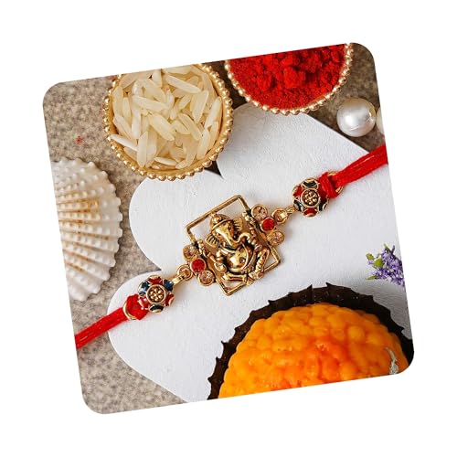 Image of eCraftIndia Bhaiya Bhabhi Designer Rakhi and Roli Chawal Pack