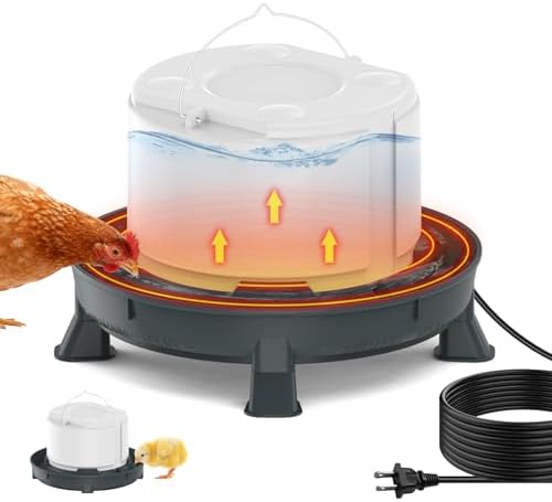 4.28L Heated Chicken Waterer for Winter, 84W Freeze-Proof Chicken Water Heater with Thermostat Control, Heated Poultry Waterer for Chicks Turkey Goose Duck Pigeon, Detachable Legs,Hanging/Standing Use