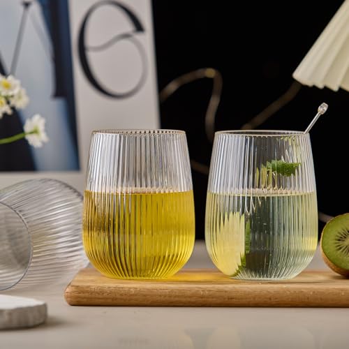 Image of Lueumxc 36 Pack 15Oz Plastic Wine Glasses, Origami Ribbed Disposable Wine Glasses Unbreakable Clear Plastic Cocktail Glasses Recyclable Shatterproof Reusable Wine Cups