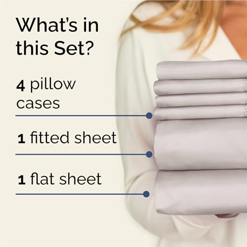 Image of Full 6 Piece Bed Sheet Set - Soft, Breathable & Cooling Sheets - Light Grey | Ultra-Soft Hotel Luxury Bedding Set with 8-16 Inch Deep Pockets, 1 Flat & 1 Fitted Sheet & 4 Pillowcases, Wrinkle & Fade Free