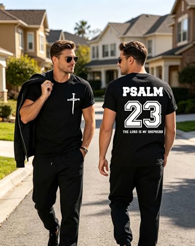 Christian Shirts Psalm 23 Shirt, Funny Psalms 23 Faith T Shirts V Neck Christian Cross Tees for Women Men