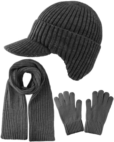 Women's Winter Accessories Set, 3-Piece Knit Beanie Hat, Touchscreen Gloves, Neck Warmer & Ear Warmer Headband, Soft Fleece Lined Cold Weather Essentials Gift Set for Women-20 Charcoal image 2