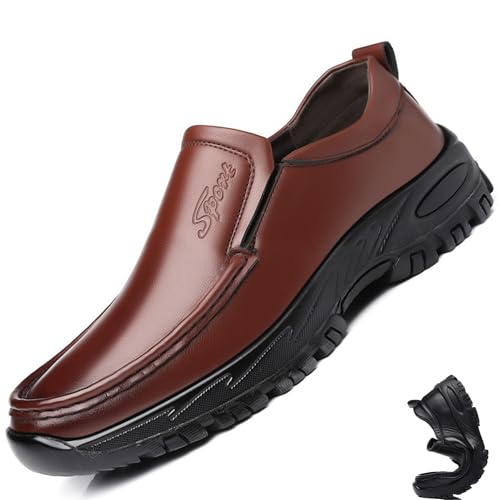 Mens Casual Leather Slip On Loafers Comfort Outdoor Platform Business Office Dress Sneakers Lightweight Driving Non-Slip Work Walking Shoes