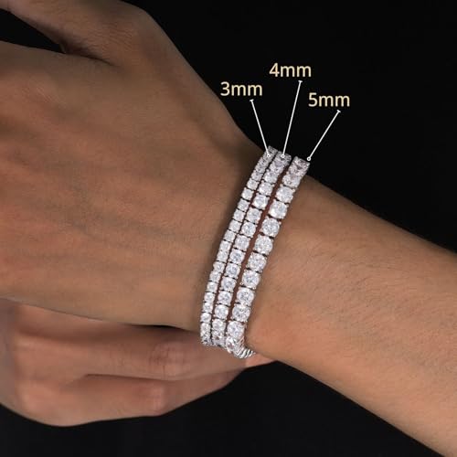 Lulu Mel 18K Gold Plated Tennis Bracelet for Women Men, 3/4/5mm Iced Out 5A Cubic Zirconia Classic Tennis Chain Bracelets 7 Inches 8 Inches, Diamond Tennis Bracelet Lady Fashion Jewelry3