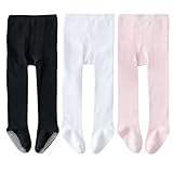 EPEIUS Infant Girl Tights Baby Boy Seamless Non Slip/Skid Grip Leggings Cotton Stockings Footed Pants Solid Plain Tights Pantyhose for 6-12 Months,3 Pair Pack,Black/White/Pink