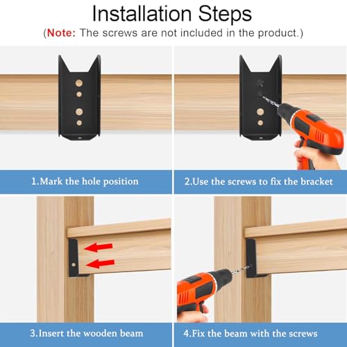 LukLoy 20 Pack 2x4 Brackets for Wood Rail, Black Fence Brackets Repair Kit, Deck Railing Bracket Connectors for 2\"×4\"(Actually 1.5\"x3.5\") Wood Post, Includes 140PCS 304 Stainless Steel Screws
