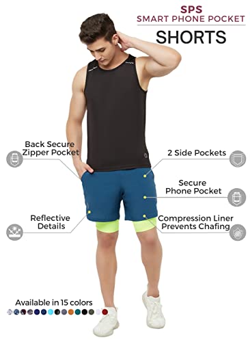 Image of TRUEREVO - 2 in 1 Running Sports Shorts for Men with Mobile Phone Pocket - Quick Dry & Lightweight Moisture-Wicking Active Wear, Gym Shorts for Men Workout - Double Layer Half Pant with Inner Tights