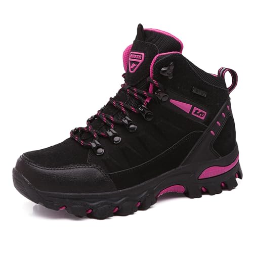 WOWEI Zapatos de Senderismo Mujer Antideslizantes Escalada Trekking Sneakers Zapatos de Montaña,8019 Negro Rosa,39 EU