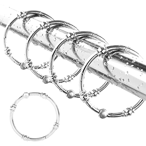 Duschvorhangringe, rostfreie Duschvorhanghaken für Badezimmer, rund, industriell, dekorative Duschvorhangringe und Haken für Duschstange, Set mit 12 Metall-Duschvorhängen (Chrom) Cover
