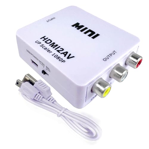 OcioDual Adaptador HDMI a RCA, Adaptador HDMI a AV, Convertidor HDMI a RCA, Conexión Audio Estéreo y Video 1080p PAL/NTSC para PC, TV, PS1, PS2, N64, HDMI2AV, Blanco