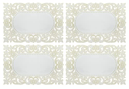 Keva Boho Placemats Set Of 4, 13 X 19 Inch Placemats For Kitchen Dining Table Decorations, Farmhouse Rustic Style Vintage Embroidered Lace Table Mats For Everyday Use And Holiday Party, Ivory #TOP2