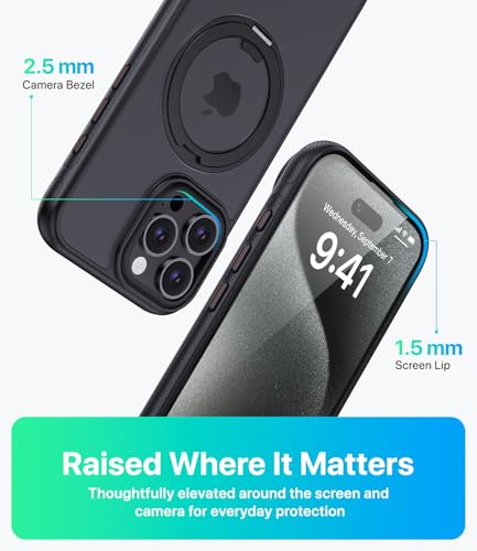 Image of for iPhone 15 Pro Max Case, Compatible with MagSafe, Slim Shockproof Military-Grade Rugged Protective Case with Stand, Camera Control, Comfort Grip (A-Black, iPhone 15 Pro Max)