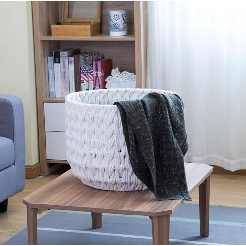 Extra Large Decorative Rope Basket, White Woven Organizer, Woven Decorative Organizer for Blankets, Towels, and Home Essentials