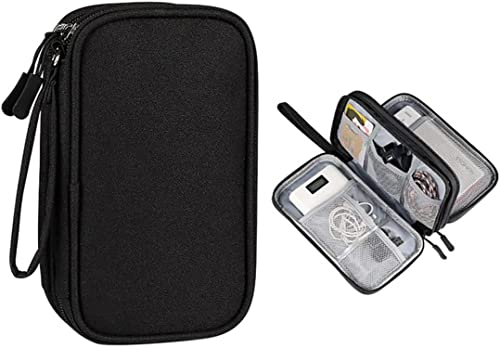 House of Quirk Electronics Accessories Organizer Bag, Portable Phone Accessories Storage Carrying Travel Case Bag for Charger USB Cables Earphone Flash Hard Drive (Black)