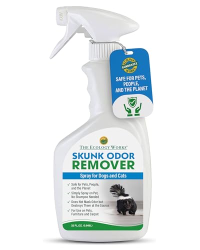 Skunk odor remover for dogs & pets| Spray on your Pet, Clothing, Furniture, Carpet| No Masking of Odor, Works on contact| Made in USA- 32 Ounces