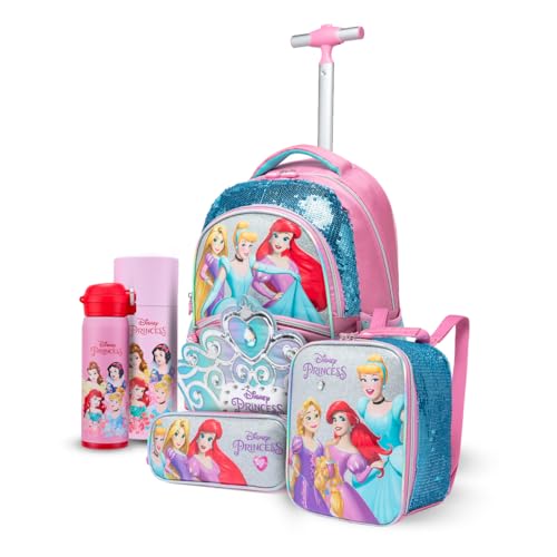 Kit Mochila Garrafa Lancheira Estojo Rodinha Princesas Ampla
