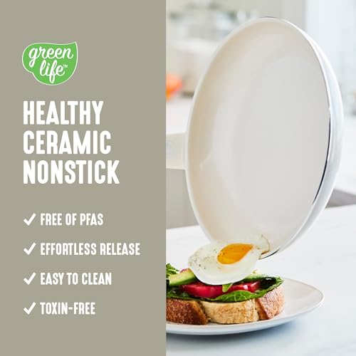 Image of GreenLife Soft Grip 8 Piece Cookware Set, Non-Toxic PFAS-Free Ceramic Nonstick, Frying, Sauce, Saute, Utensils, Glass Lids, Stay-Cool Handles, Wobble Free, Dishwasher & Oven Safe, Cream White