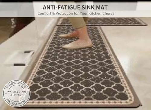 Image of HomeCloud Rubber Kitchen Mats for Floor Set of 2 Pcs | Non-Skid, Soft Absorbent Rugs for Kitchen, Laundry, and Hallway | 120x40cm, 40x60cm| 4mm Thickness (Trap Brown)