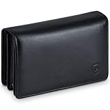 VON HEESEN® Visitenkartenetui Leder - TÜV geprüfter CRYPTALLOY® RFID-Schutz - Platz für 50 Visitenkarten - 6 Fächer - Visitenkarten Etuis - Geschenk für Damen & Herren (Schwarz)