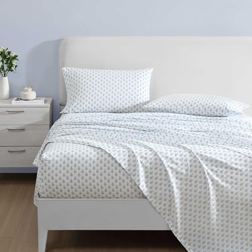 Laura Ashley - King Sheet Set, Crisp & Cool Cotton Percale Bedding with Deep Pockets, Lightweight for Year Round Comfort, Bed Sheets with Matching Pillowcases (Francesca Blue) - Thumbnail 4