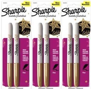 Sharpie Metallic Gold Fine Point Permanent Marker, 3 packs of 2 each