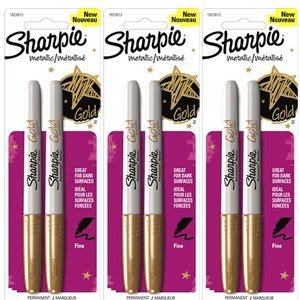 Sharpie Metallic Gold Fine Point Permanent Marker, 3 packs of 2 each