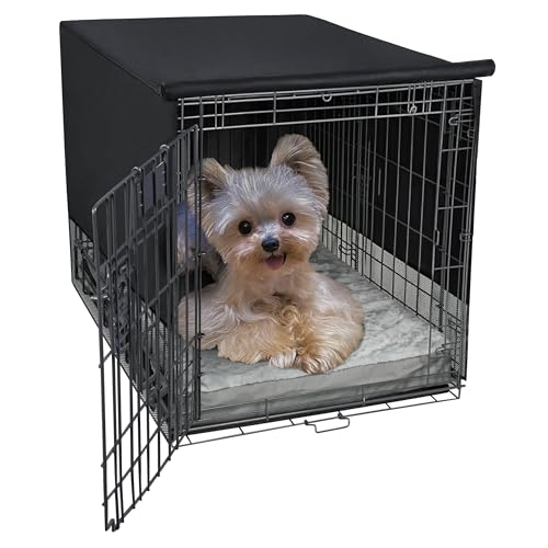 Explore Land Breathable Dog Crate Cover - 4 Sides Mesh Ventilation Basic Pet Kennel Cover All Sides Open Universal Fit for 1 2 3 Doors 18 inches Wire Dog Crate (Black)