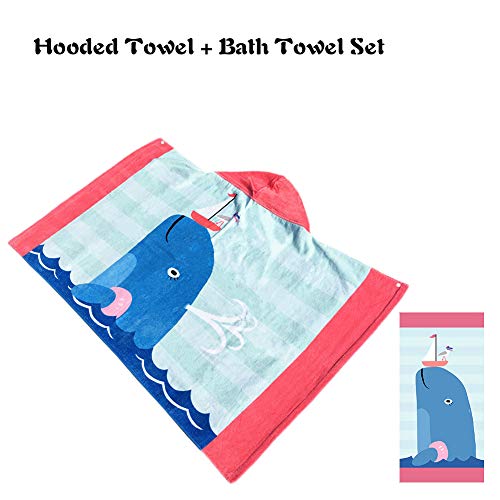 Florica Toalla de Baño con Capucha y Toalla de Playa para Niños Juego de 2 Unidades 100% Algodón para Niños y Adultos