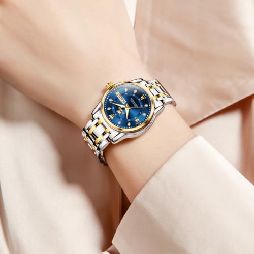 Image of OLEVS Womens Watches Diamond Luxury Dress Gold Wrist Watch Stainless Steel Waterproof Luminous Date