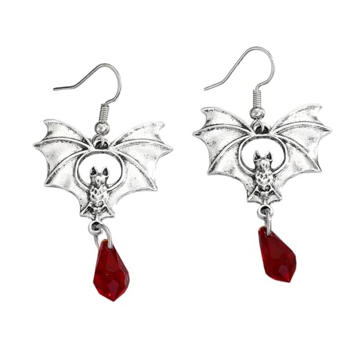 XIAOMOJEW Halloween Blood Crystal Dangle Earrings for Women Vampire Dangle Bat Earrings Punk Halloween Cosplay Jewelry (Silver Bat) by XIAOMOJEW - Image 7