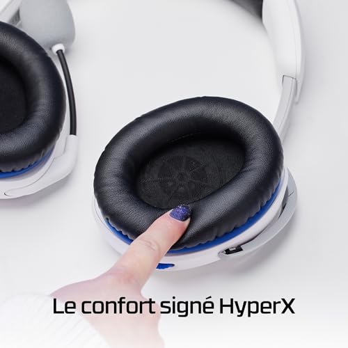 HyperX Cloud Stinger 2 pour PlayStation, Casque Gaming Filaire PS5/PS4/PC, DTS Headphone:X Spatial Audio, Haut parleurs 50 mm, Micro antibruit avec Mute par pivotement, Léger, Blanc et Bleu