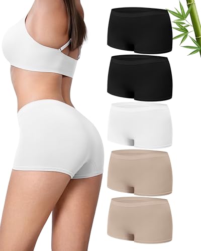 Channo Bambusfaser Nahtlos Boxershorts Damen: Atmungsaktiv Weich und Hautfreundlich Ideal für Sensible Haut bei Yoga Fitness oder in der Freizeit 5er Pack (Sortiert L)
