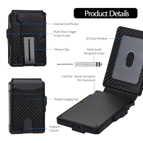 Wallet for Men, RFID Blocking Smart Pop Up Card Wallet with ID Window, Front Pocket Mens Wallet with Money, ClipLeather Wallet with Pop Up Card Holder 9-13 Cards3