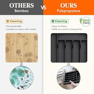 Lifewit Extendable Cutlery Drawer Organiser, Adjustable Cutlery Tray, Utensil Holder for Forks, Spoons, Knives, Plastic Kitchen Organiser and Storage, 9 Compartment, 33-57 x 38cm, Black