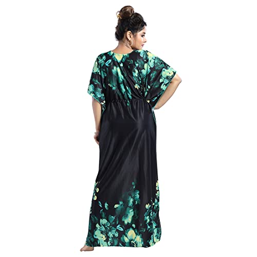 Image of Women's- Kaftan /Nighty /Maxi /Gown /Nightdress /Nightwear Serena Fabric- V-Neck Floral Print