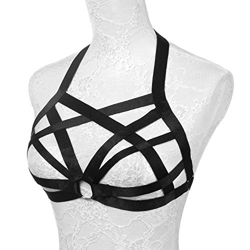 Jelinda Women Harness Elastic Cupless Cage Bra Hollow Out Strappy Crop Top (Color 11)One Size - Thumbnail 2