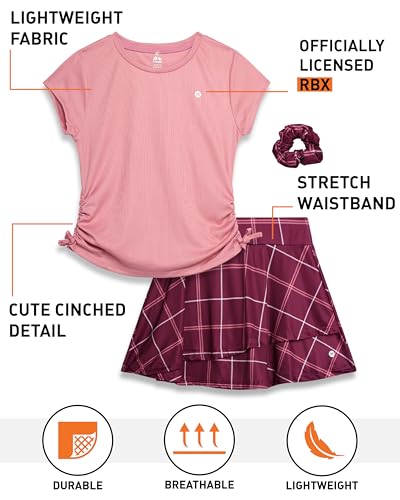 Image of RBX Girls Athletic Skort Set - 2 Piece Ribbed Short Sleeve Tee and Athletic Skort for Girls (Sizes: 7-12)