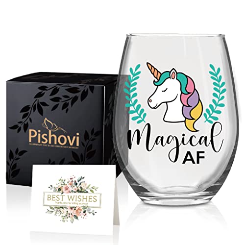 Pishovi Magical Af Wine Glass With Gift Box, Funny Stemless Glass, Gift For Unicorn Lovers, Fairy Funny Bridal Shower Gift, Mother's Day Christmas Birthday Mystery Gift For Mom Sister Bff #TOP11