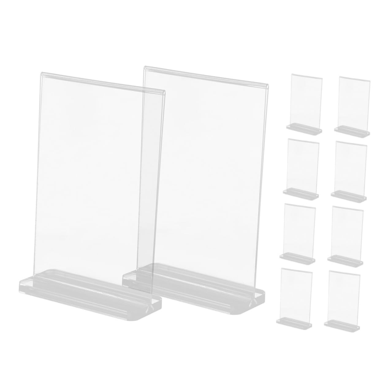 Expositor de Menús en T Acrílico Transparente 10 Piezas | Base Ensanchada y Antideslizante, Carga Inferior Estable, para Exposiciones y Tienda