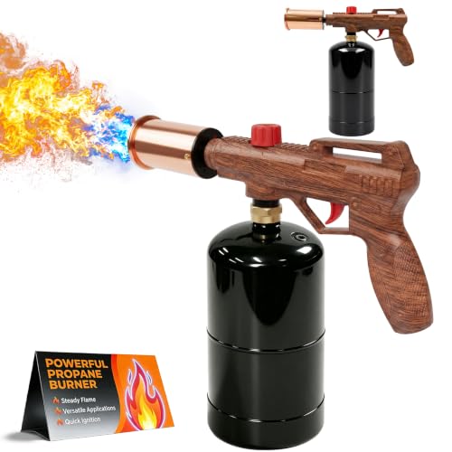 Image of Powerful Propane Torch Gun, Adjustable Flame Kitchen Blow Torch for Cooking, Searing Steak, BBQ, Campfire, Charcoal Lighter (Tank Not Included) - Wood