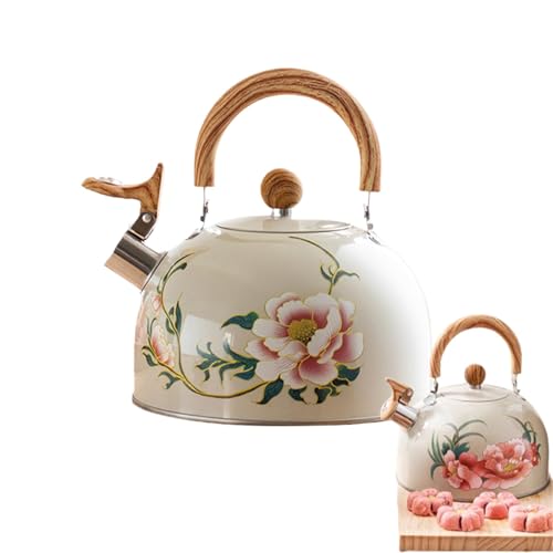 Flower Tea Kettle - Vintage Teapot | 3L Floral Whistling Water Teapot with Handle for Stove Top Home Kitchen Christmas New Year
