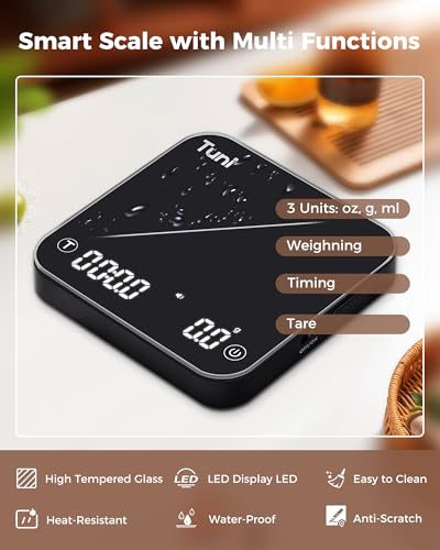 Image of Tuni Rechargeable Mini Coffee Scale with Timer, 2kg /0.1g Accurate Espresso Scale for Espresso and Pour-Over Coffee, Portable Digital Kitchen Scale with Automatic Timing, Black