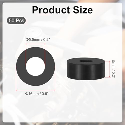 PATIKIL 30 Stück Gummi Unterlegscheiben mit Loch, ID 5.5mm OD 16mm Hoch 5mm Gummidichtung Rund, Schalldämpfung Gummiringe Flachdichtung für KFZ-Bereich, Motorradmontage