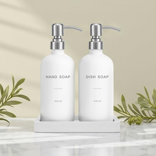 Prus Waso White Soap Dispenser for Kitchen Sink, Dish and Hand Soap Dispenser with Silver Stainless Steel Pump, Perfect for Kitchen Decor and Accessories. (Silver & White) by Prus Waso - Image 4