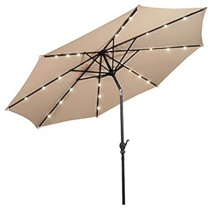 COSTWAY 3M Patio Parasol, Zonne-energie Paraplu met 24 LED-verlichting, Marktparaplu met Drukknop Kantelen en Zwengel…